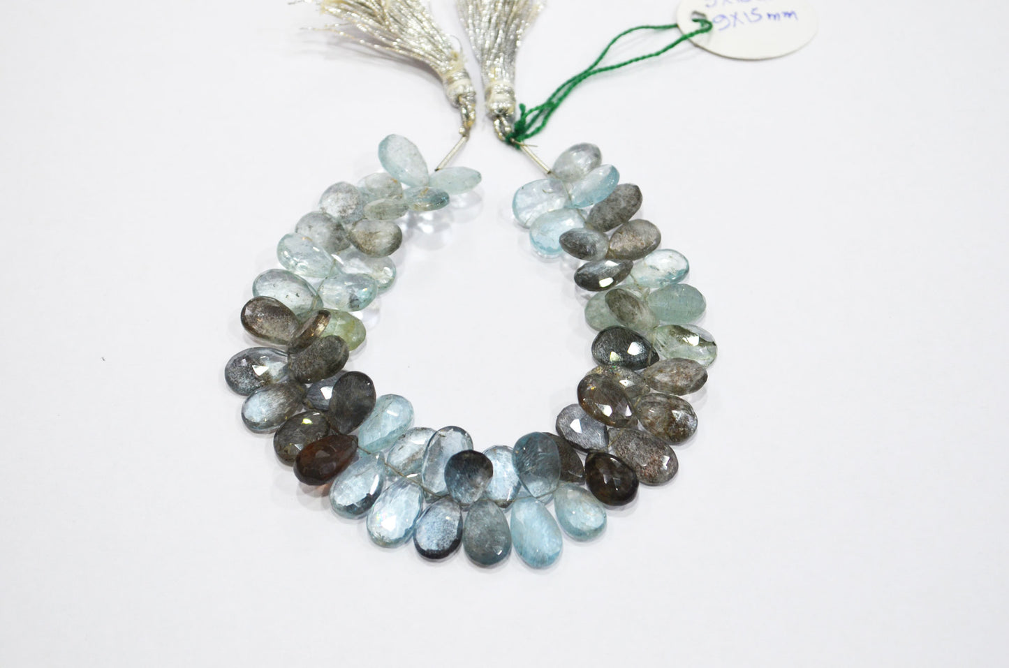 Natural Moss Aquamarine Pear Shape Beads , Sold By Strand , 9x13 - 9x15 mm , 8" , 32555