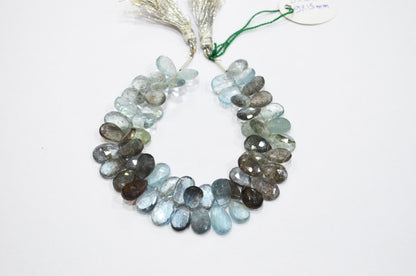 Natural Moss Aquamarine Pear Shape Beads , Sold By Strand , 9x13 - 9x15 mm , 8" , 32555