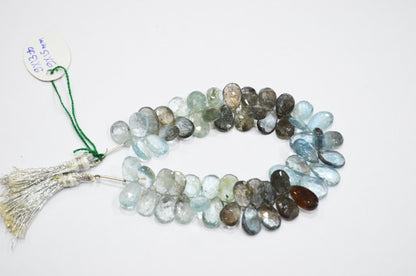 Natural Moss Aquamarine Pear Shape Beads , Sold By Strand , 9x13 - 9x15 mm , 8" , 32555