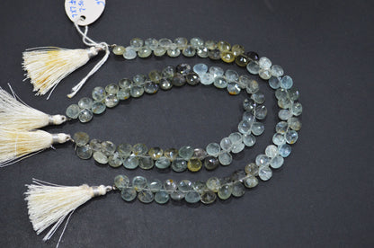 Natural Moss Aquamarine Heart Shape Beads , Sold By Strand , 7x7 - 7.50x7.50 mm , 9" , 32557