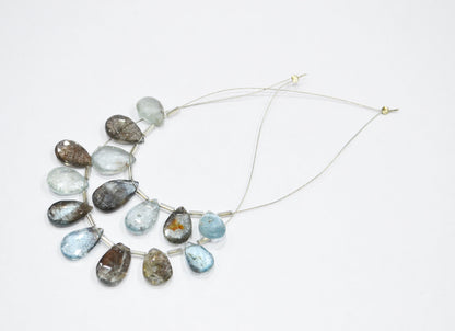 7 Pieces In A Strand Natural Moss Aquamarine Pear Shape Beads , Sold By Strand , 9x12 - 10x16 mm , 32562