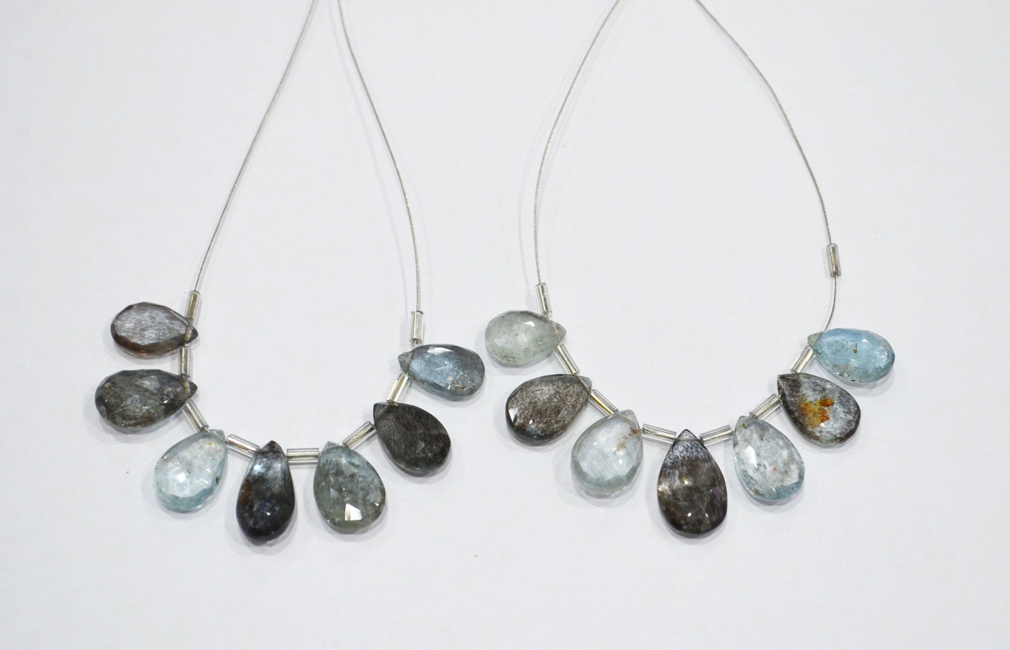 7 Pieces In A Strand Natural Moss Aquamarine Pear Shape Beads , Sold By Strand , 9x12 - 10x16 mm , 32562