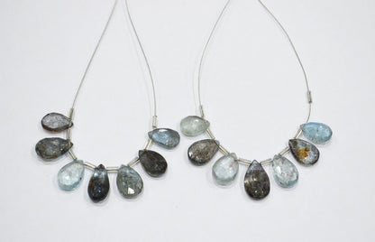 7 Pieces In A Strand Natural Moss Aquamarine Pear Shape Beads , Sold By Strand , 9x12 - 10x16 mm , 32562