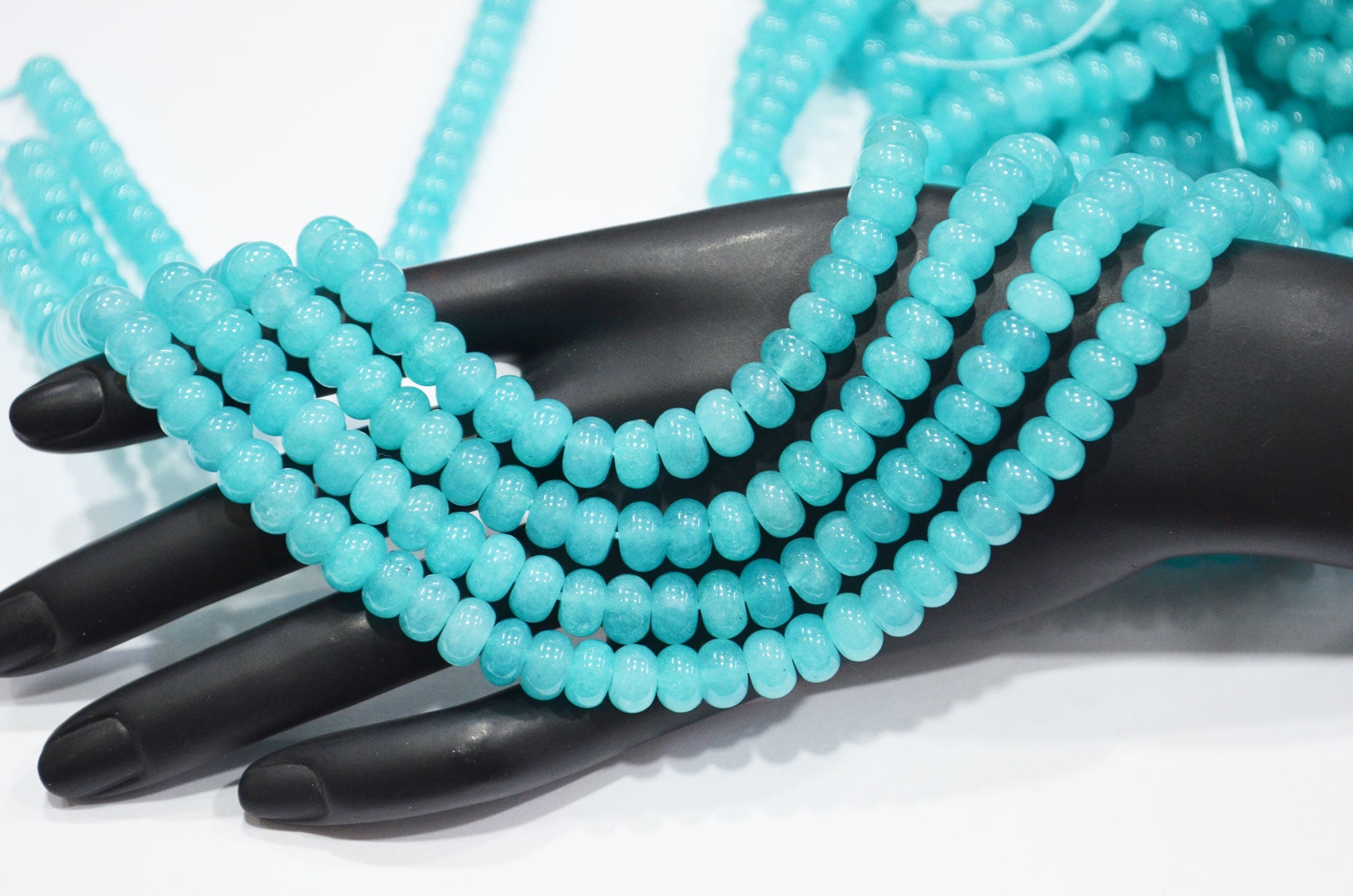 Aqua Blue Jade Smooth Rondelle Shape Beads , Sold By Strand , 8 mm , 15" , 32568