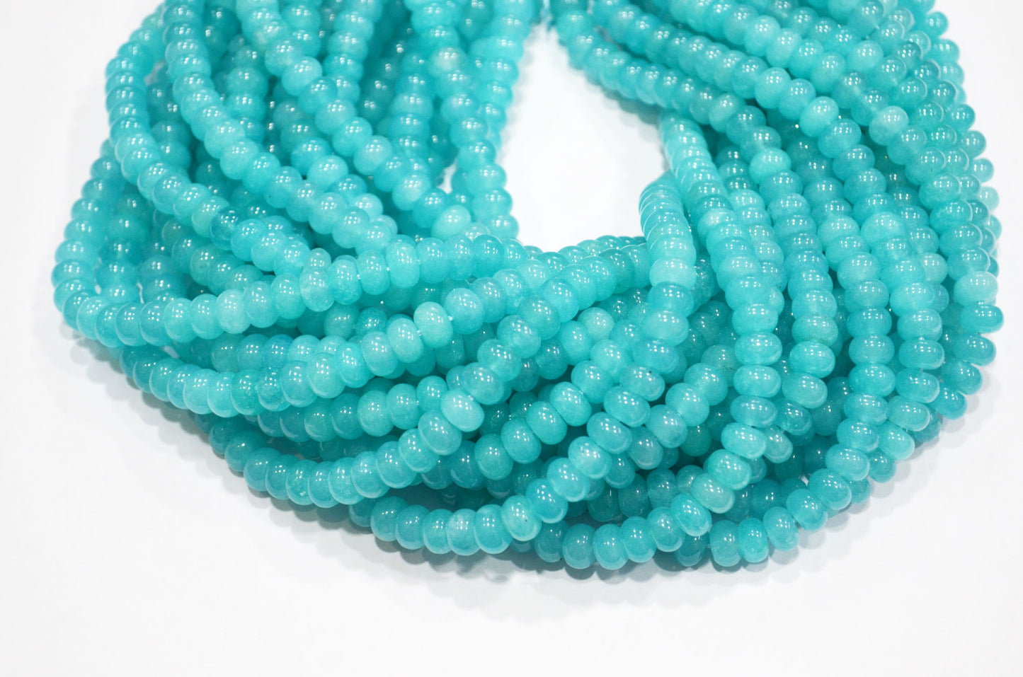Aqua Blue Jade Smooth Rondelle Shape Beads , Sold By Strand , 8 mm , 15" , 32568