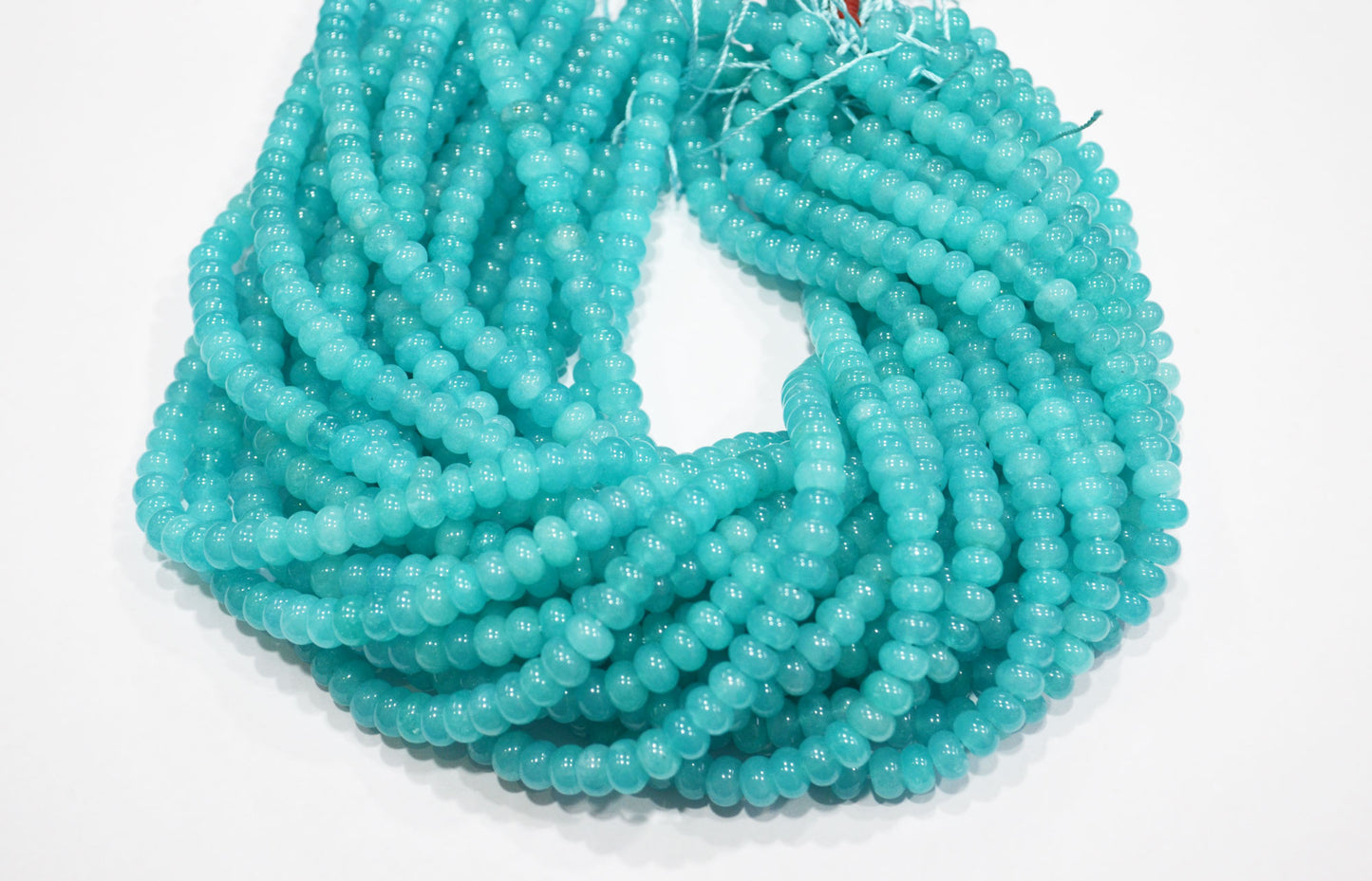 Aqua Blue Jade Smooth Rondelle Shape Beads , Sold By Strand , 8 mm , 15" , 32568