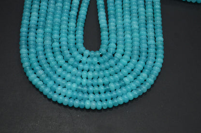 Aqua Blue Jade Smooth Rondelle Shape Beads , Sold By Strand , 8 mm , 15" , 32568