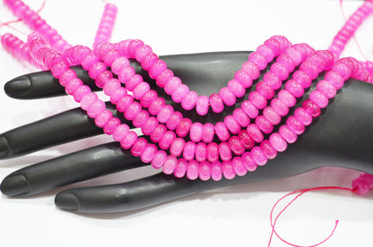 Hot Pink Jade Smooth Rondelle Shape Beads , Sold By Strand , 8 mm , 15" , 32570