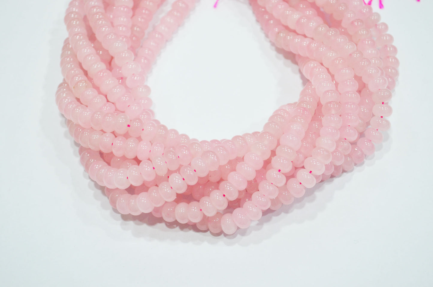 Rose Quartz Jade Smooth Rondelle Shape Beads , Sold By Strand , 8 mm , 15" , 32574