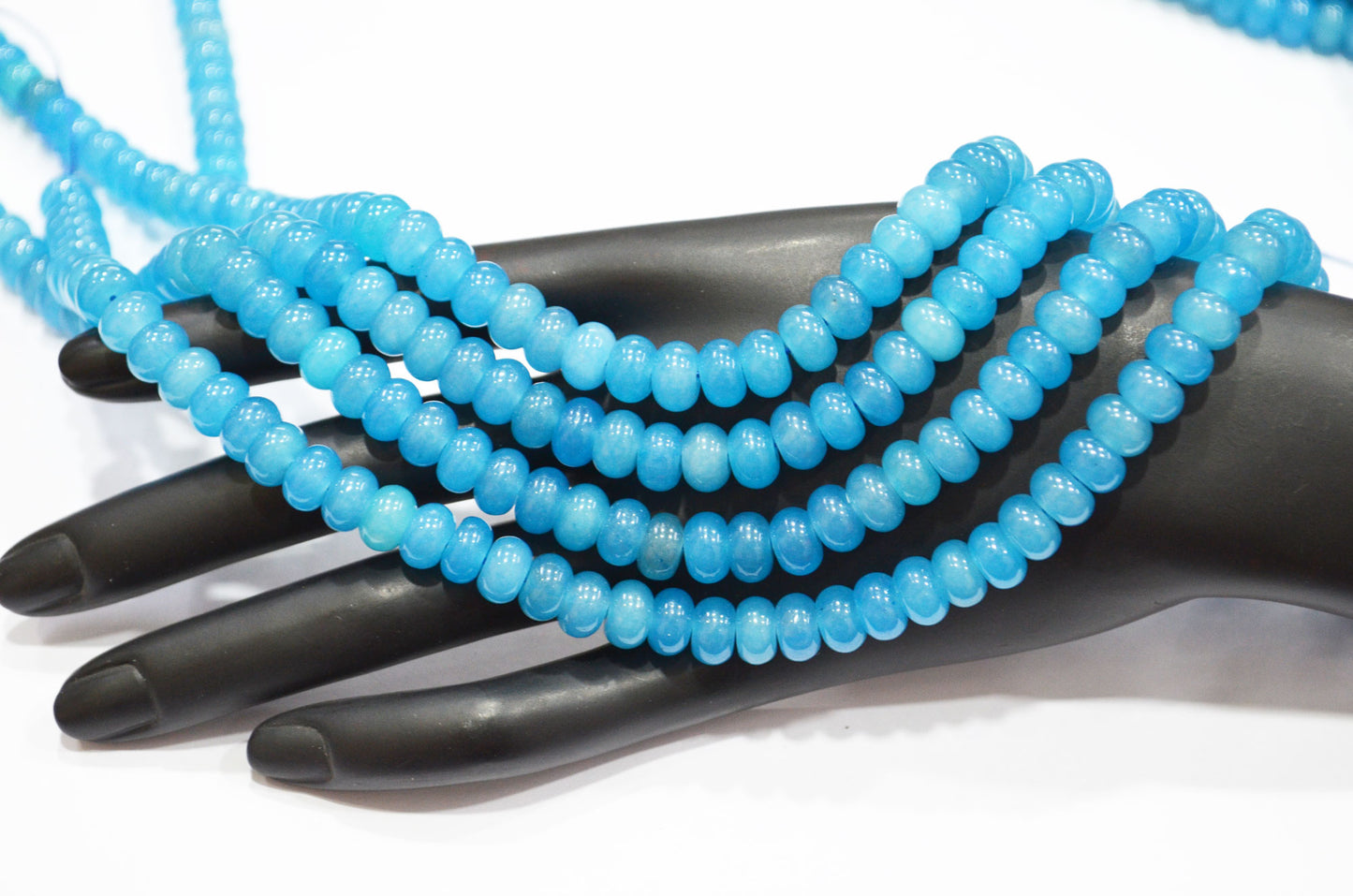 Neon Blue Jade Smooth Rondelle Shape Beads , Sold By Strand , 8 mm , 15" , 32575