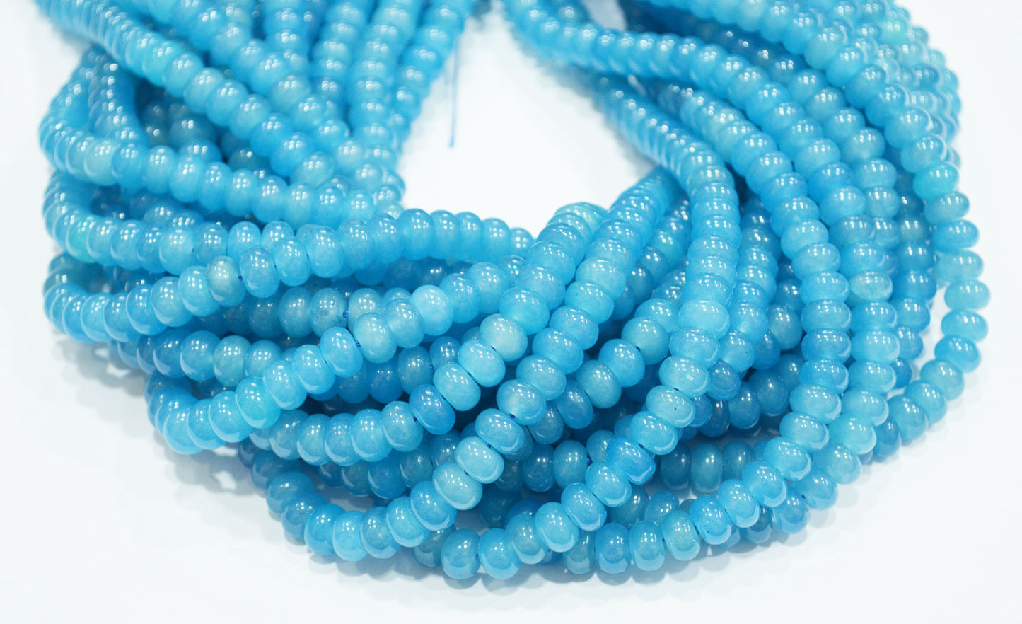 Neon Blue Jade Smooth Rondelle Shape Beads , Sold By Strand , 8 mm , 15" , 32575
