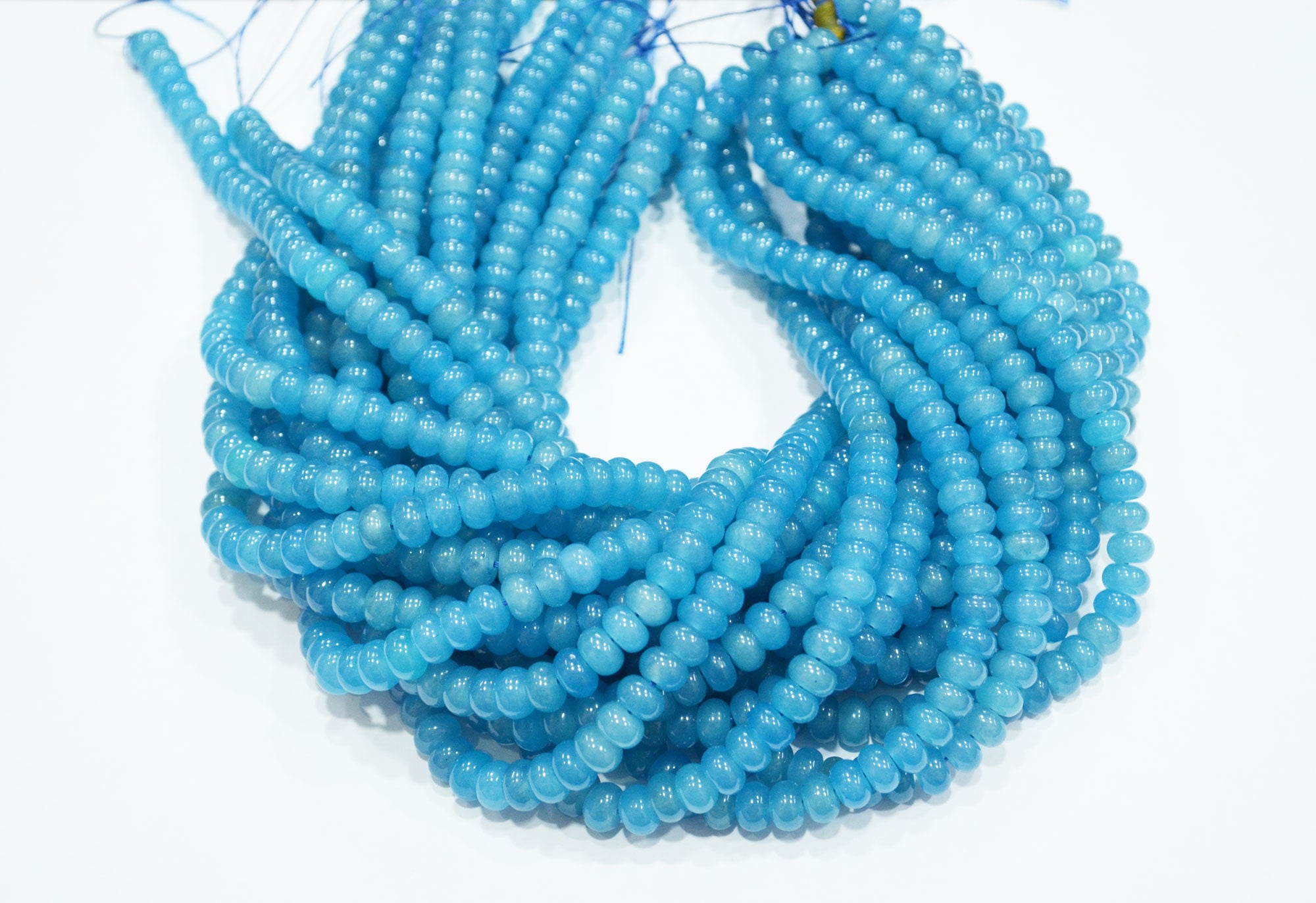Neon Blue Jade Smooth Rondelle Shape Beads , Sold By Strand , 8 mm , 15" , 32575