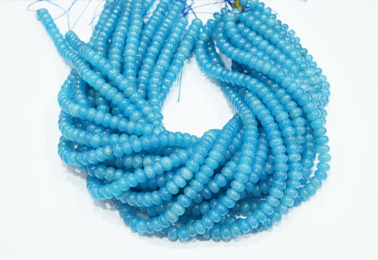 Neon Blue Jade Smooth Rondelle Shape Beads , Sold By Strand , 8 mm , 15" , 32575