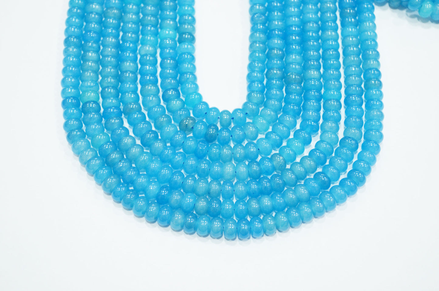 Neon Blue Jade Smooth Rondelle Shape Beads , Sold By Strand , 8 mm , 15" , 32575