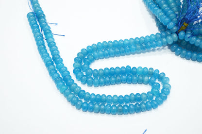 Neon Blue Jade Smooth Rondelle Shape Beads , Sold By Strand , 8 mm , 15" , 32575