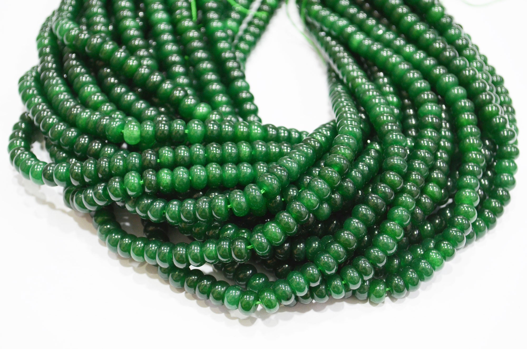Green Jade Smooth Rondelle Shape Beads , Sold By Strand , 8 mm , 15" , 32576