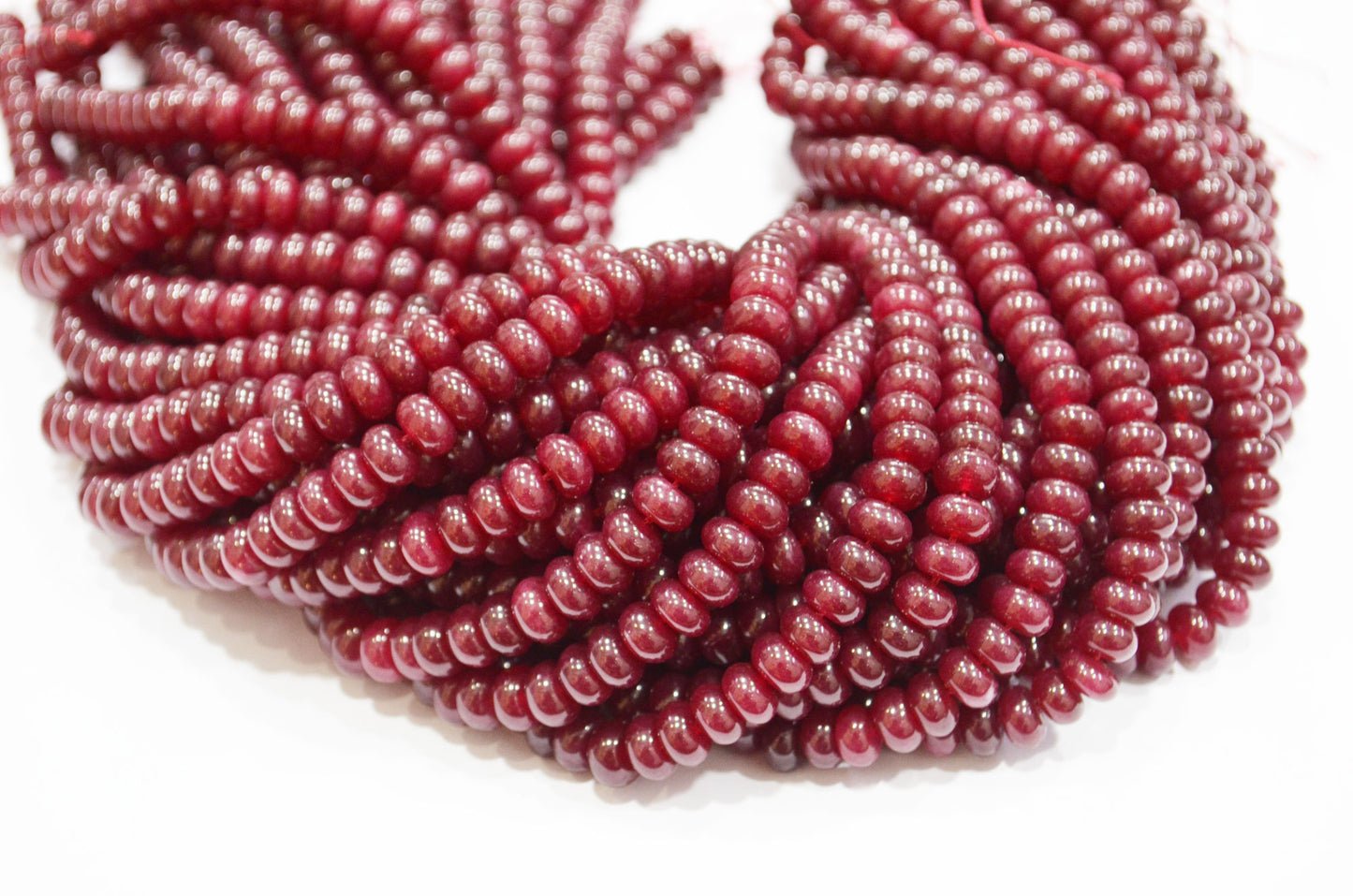 Ruby Jade Smooth Rondelle Shape Beads , Sold By Strand , 8 mm , 15" , 32579
