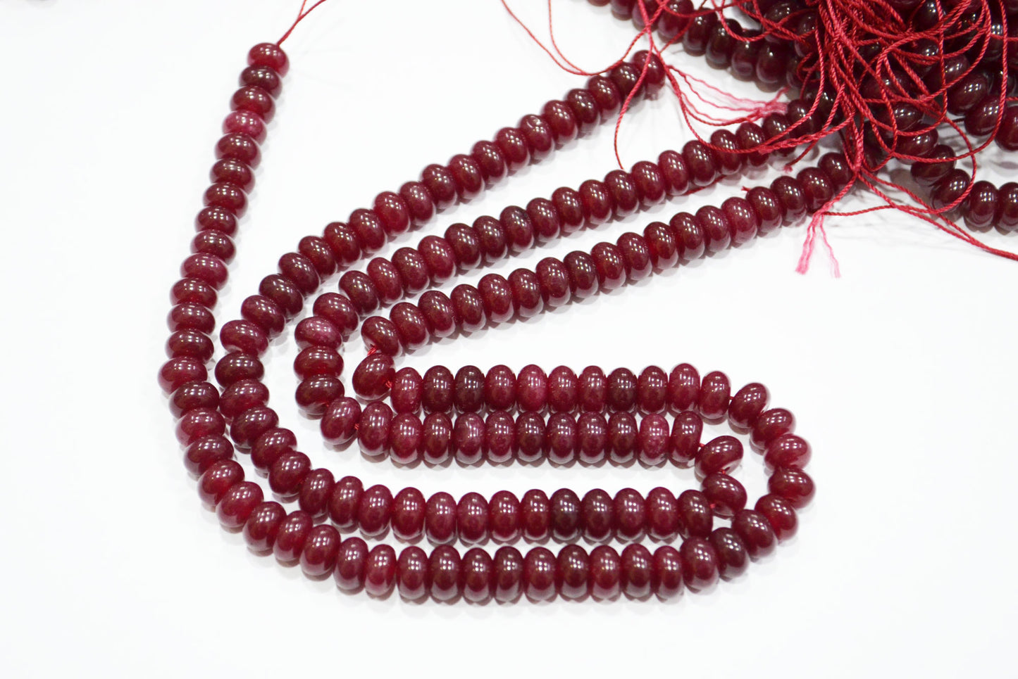 Ruby Jade Smooth Rondelle Shape Beads , Sold By Strand , 8 mm , 15" , 32579