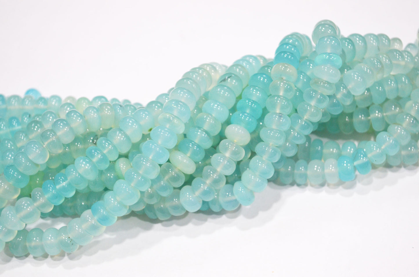 Aqua Chalcedony Smooth Rondelle Shape Beads , Sold By Strand , 8 - 9 mm , 16" , 32637