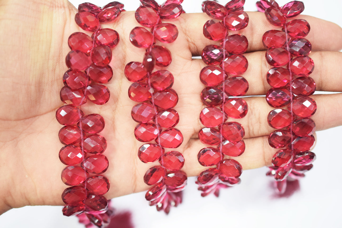 Hot Pink Hydro Quartz Side Drill Faceted  Pear Shape  Briolettes , Sold By Strand , 7 Inches , 9x13 mm , 32645