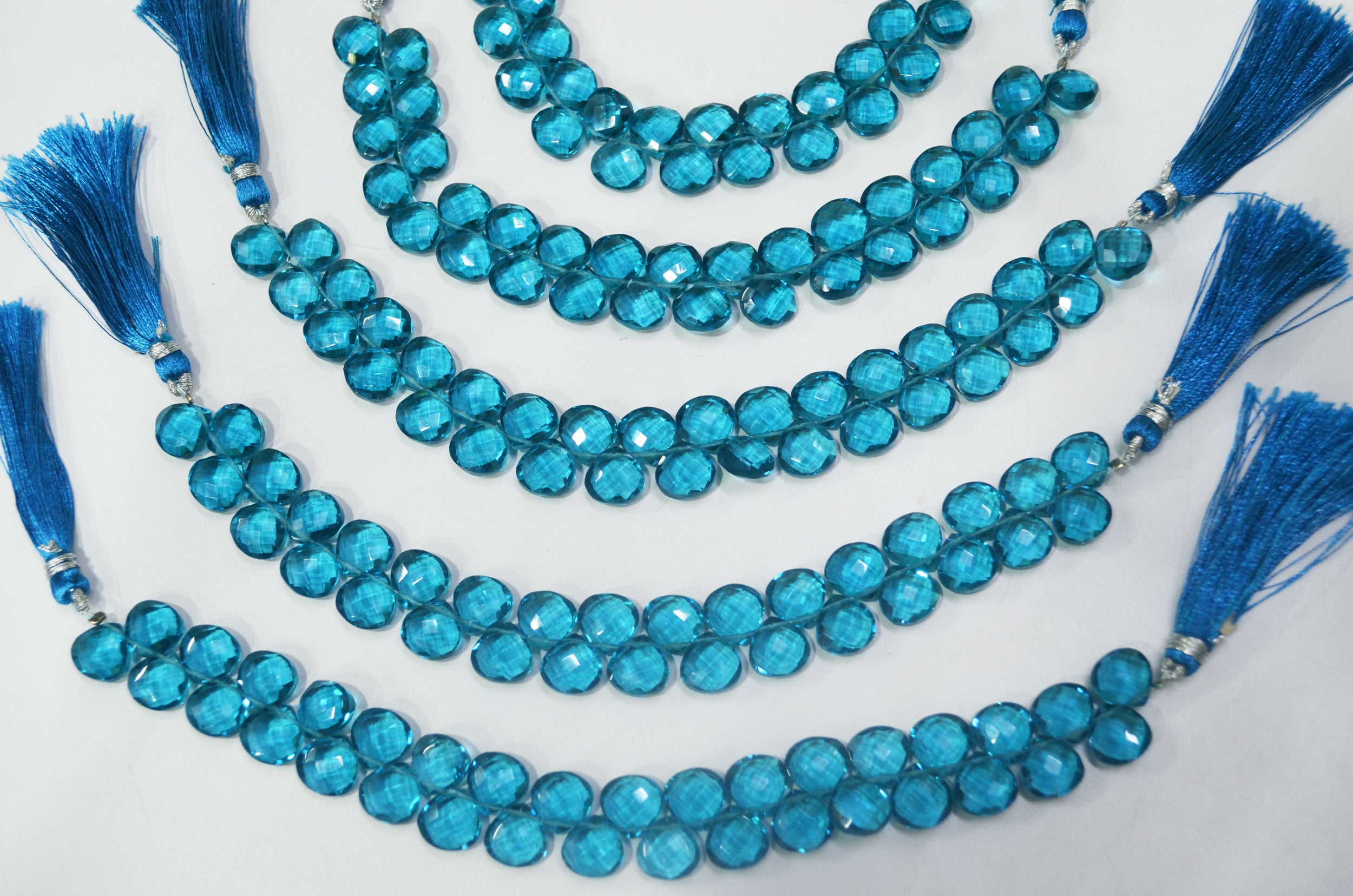 Swiss blue Hydro Quartz Side Drill Faceted  heart Shape Briolettes , Sold By Strand , 7 Inches , 10 mm , 32647