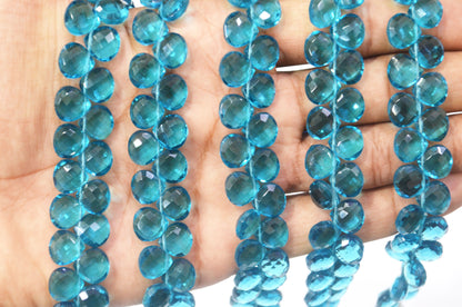 Swiss blue Hydro Quartz Side Drill Faceted  heart Shape Briolettes , Sold By Strand , 7 Inches , 10 mm , 32647
