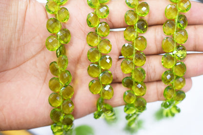 Peridot heart Hydro Quartz Side Drill Faceted  heart Shape Briolettes , Sold By Strand , 7 Inches , 10 mm , 32648