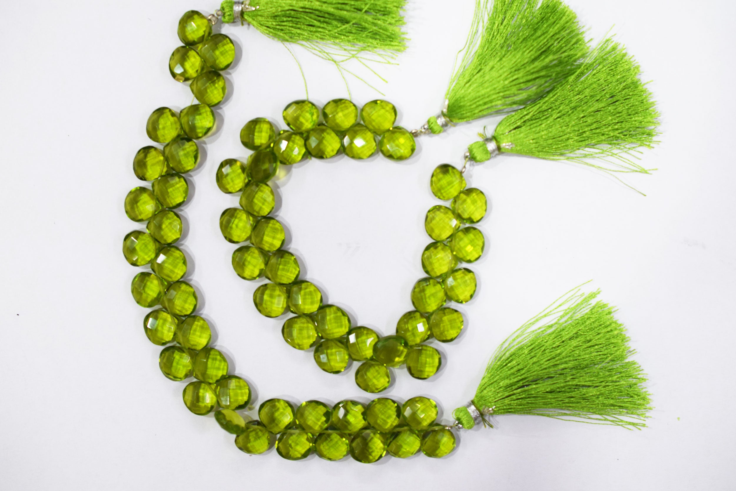 Peridot heart Hydro Quartz Side Drill Faceted  heart Shape Briolettes , Sold By Strand , 7 Inches , 10 mm , 32648