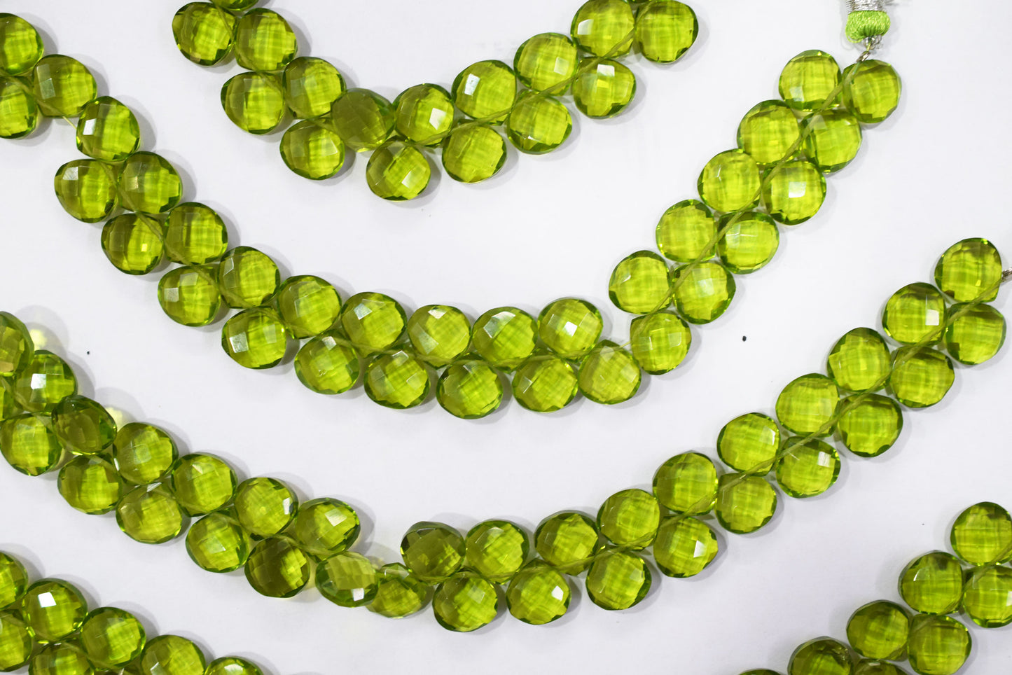 Peridot heart Hydro Quartz Side Drill Faceted  heart Shape Briolettes , Sold By Strand , 7 Inches , 10 mm , 32648