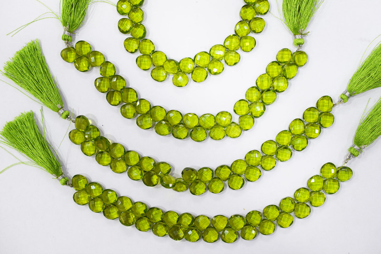 Peridot heart Hydro Quartz Side Drill Faceted  heart Shape Briolettes , Sold By Strand , 7 Inches , 10 mm , 32648