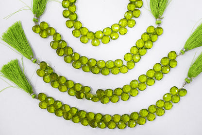 Peridot heart Hydro Quartz Side Drill Faceted  heart Shape Briolettes , Sold By Strand , 7 Inches , 10 mm , 32648