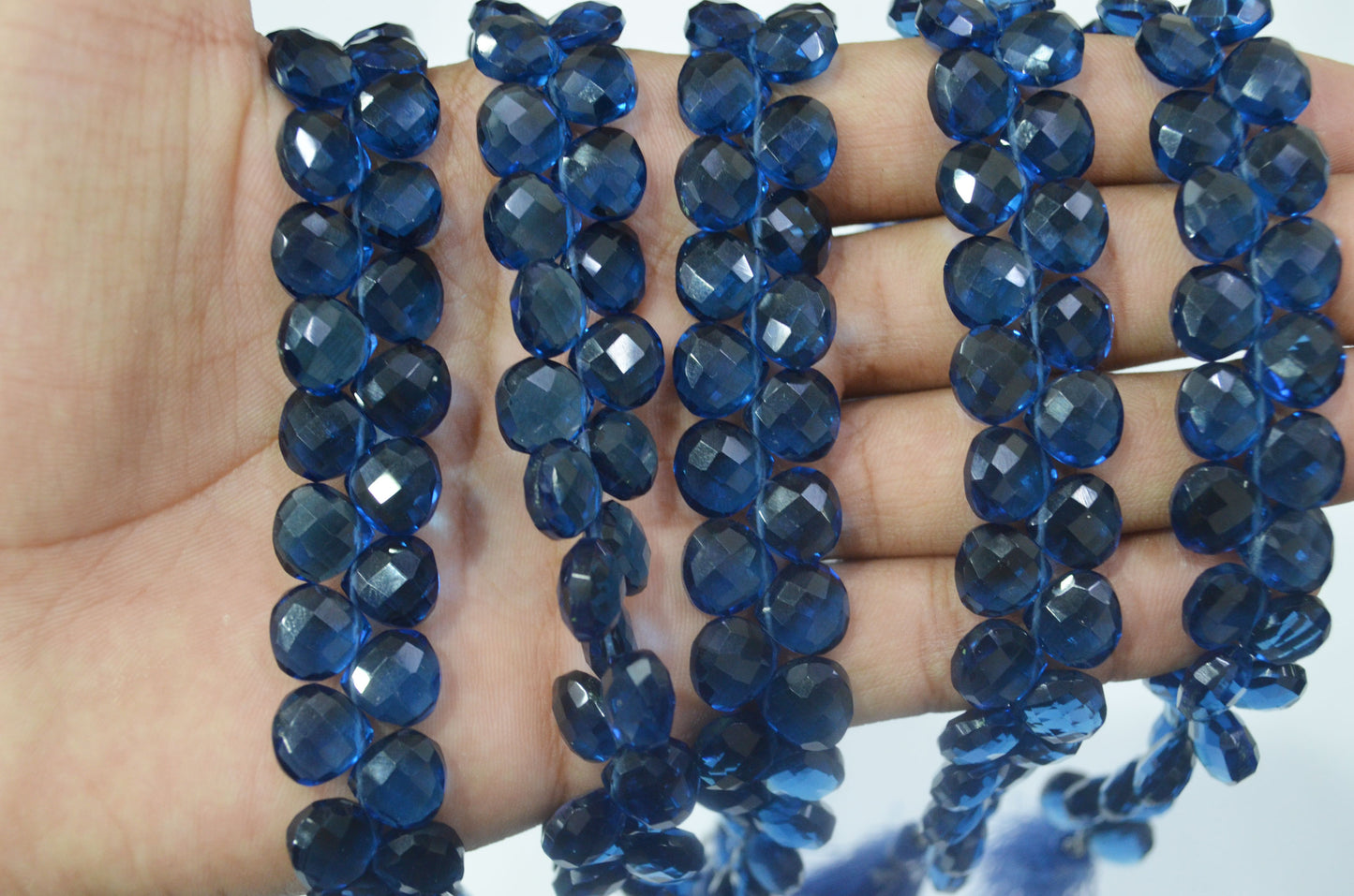Sapphire blue Hydro Quartz Side Drill Faceted  heart Shape Briolettes , Sold By Strand , 7 Inches , 10 mm , 32649
