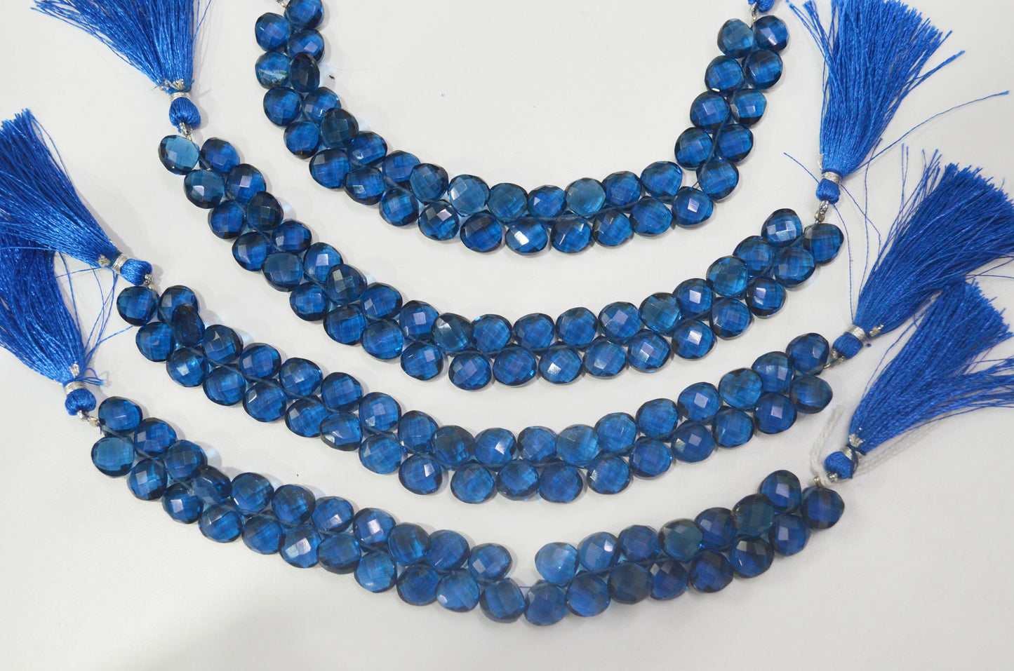 Sapphire blue Hydro Quartz Side Drill Faceted  heart Shape Briolettes , Sold By Strand , 7 Inches , 10 mm , 32649