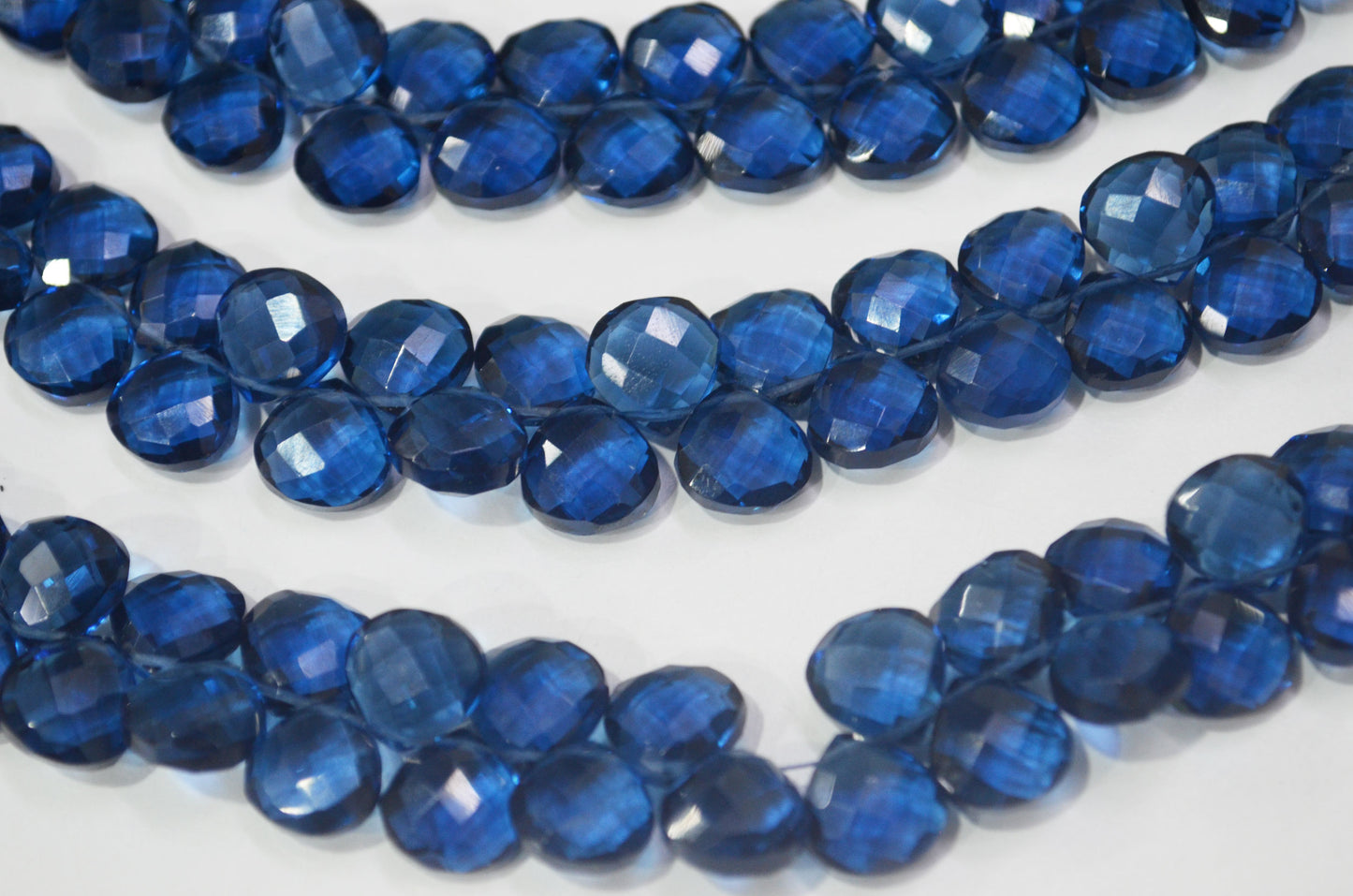 Sapphire blue Hydro Quartz Side Drill Faceted  heart Shape Briolettes , Sold By Strand , 7 Inches , 10 mm , 32649