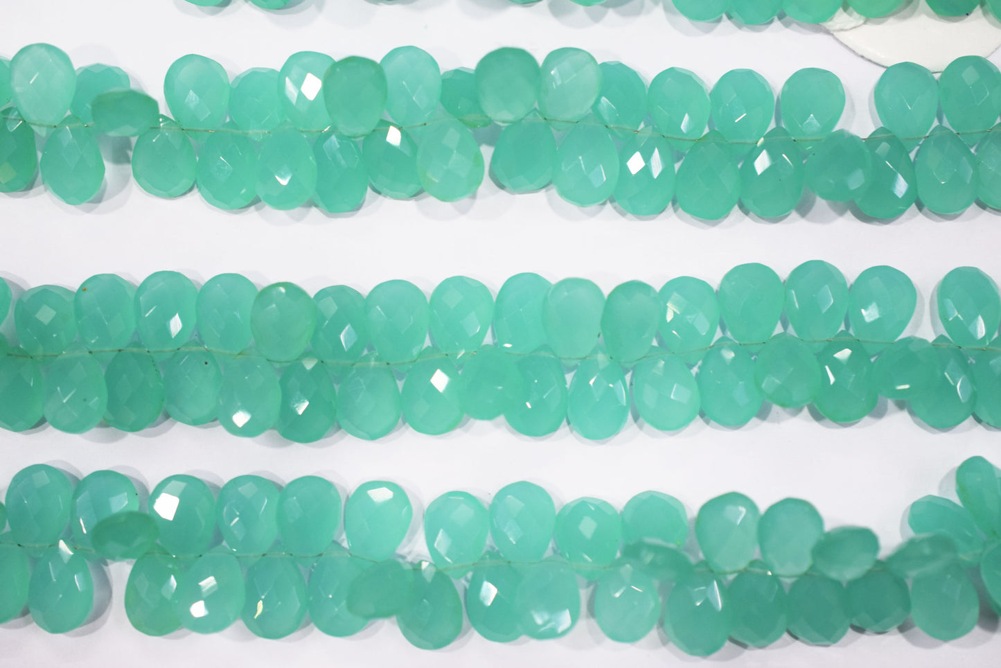 Sea green chalcedony Hydro Quartz Side Drill Faceted  Pear Shape Briolettes, Sold By Strand, 7 Inches, 9x13 mm, 32651