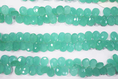 Sea green chalcedony Hydro Quartz Side Drill Faceted  Pear Shape Briolettes, Sold By Strand, 7 Inches, 9x13 mm, 32651