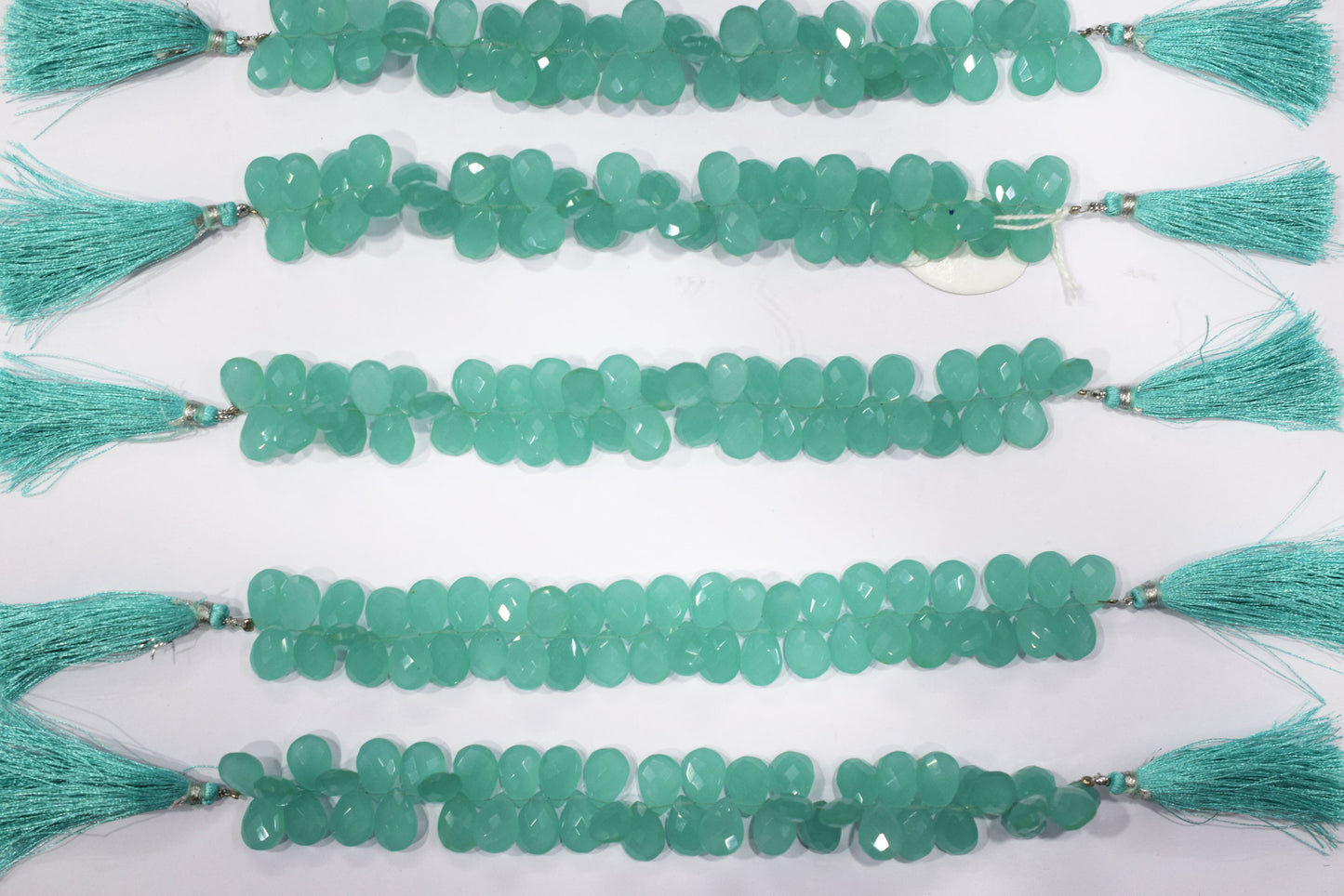 Sea green chalcedony Hydro Quartz Side Drill Faceted  Pear Shape Briolettes, Sold By Strand, 7 Inches, 9x13 mm, 32651