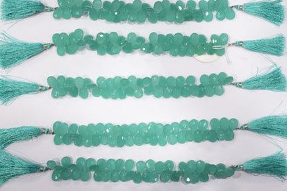 Sea green chalcedony Hydro Quartz Side Drill Faceted  Pear Shape Briolettes, Sold By Strand, 7 Inches, 9x13 mm, 32651