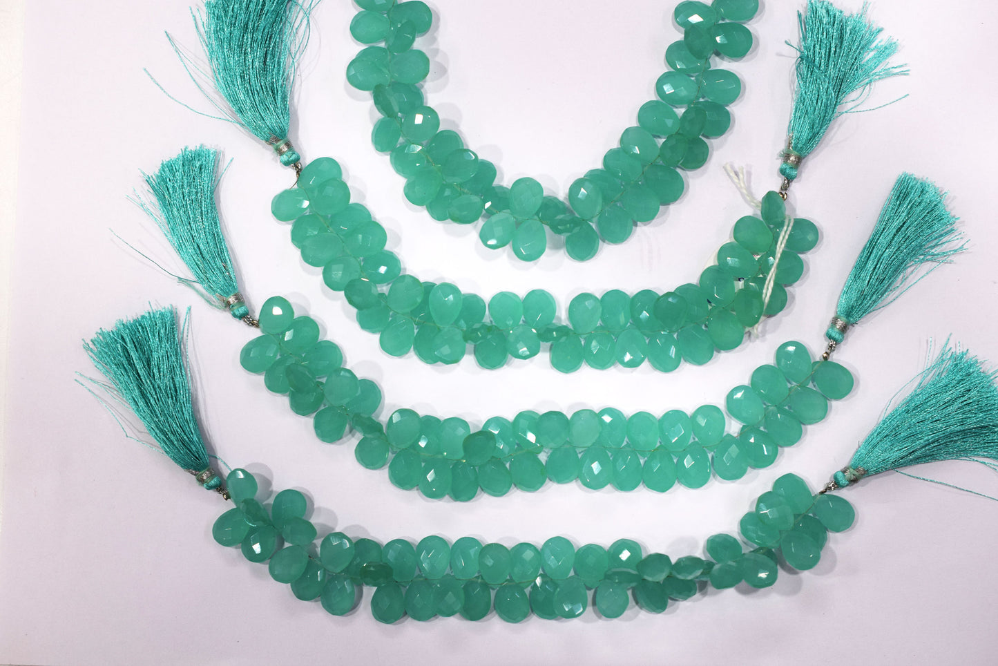 Sea green chalcedony Hydro Quartz Side Drill Faceted  Pear Shape Briolettes, Sold By Strand, 7 Inches, 9x13 mm, 32651