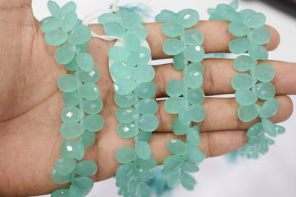 Sea green chalcedony Hydro Quartz Side Drill Faceted  Pear Shape Briolettes, Sold By Strand, 7 Inches, 9x13 mm, 32651