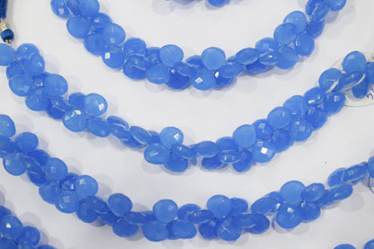 Dark blue chalcedony Hydro Quartz Side Drill Faceted  Heart Shape  Briolettes, Sold By Strand, 7 Inches, 10 mm, 32652