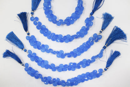 Dark blue chalcedony Hydro Quartz Side Drill Faceted  Heart Shape  Briolettes, Sold By Strand, 7 Inches, 10 mm, 32652