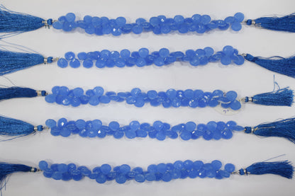Dark blue chalcedony Hydro Quartz Side Drill Faceted  Heart Shape  Briolettes, Sold By Strand, 7 Inches, 10 mm, 32652