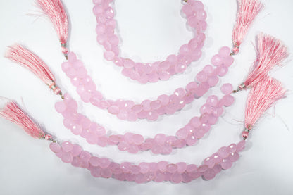 Pastel pink chalcedony Hydro Quartz Side Drill Faceted  Heart Shape Briolettes, Sold By Strand, 7 Inches, 10 mm, 32653