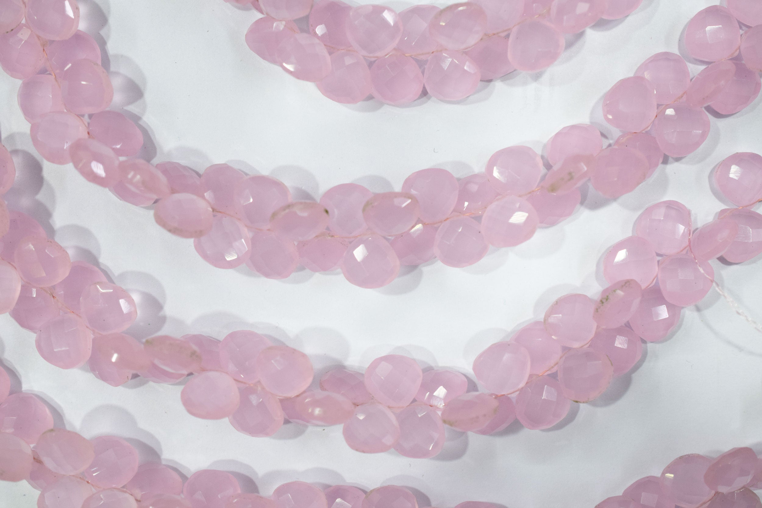 Pastel pink chalcedony Hydro Quartz Side Drill Faceted  Heart Shape Briolettes, Sold By Strand, 7 Inches, 10 mm, 32653