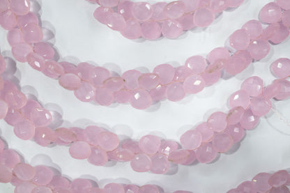 Pastel pink chalcedony Hydro Quartz Side Drill Faceted  Heart Shape Briolettes, Sold By Strand, 7 Inches, 10 mm, 32653