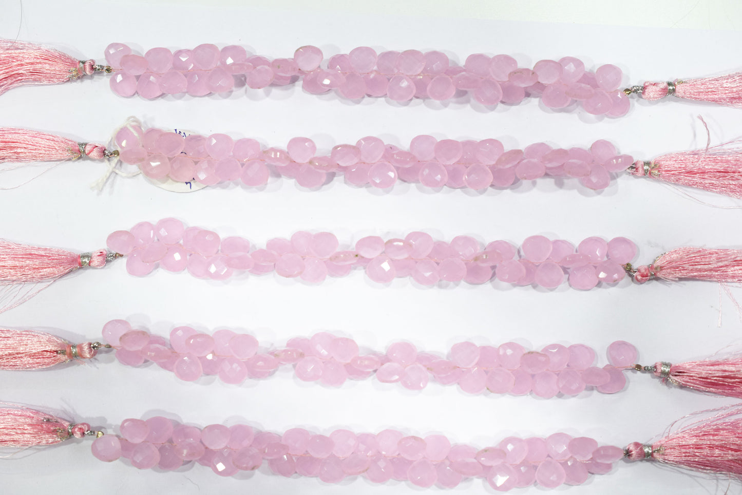 Pastel pink chalcedony Hydro Quartz Side Drill Faceted  Heart Shape Briolettes, Sold By Strand, 7 Inches, 10 mm, 32653