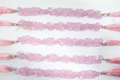 Pastel pink chalcedony Hydro Quartz Side Drill Faceted  Heart Shape Briolettes, Sold By Strand, 7 Inches, 10 mm, 32653
