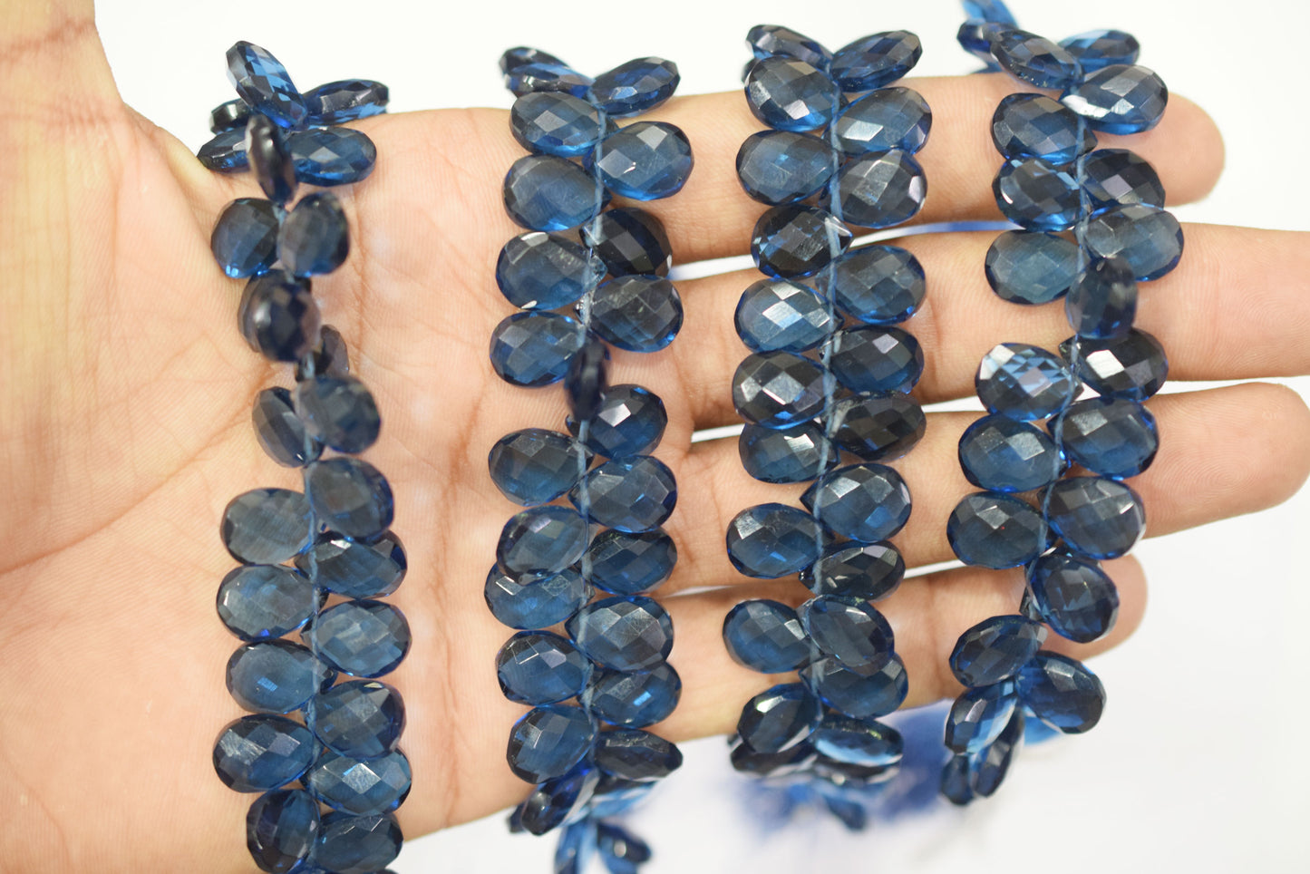 Sapphire blue Hydro Quartz Side Drill Faceted pear Shape  Briolettes , Sold By Strand , 7 Inches , 10 mm , 32655