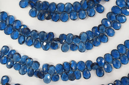 Sapphire blue Hydro Quartz Side Drill Faceted pear Shape  Briolettes , Sold By Strand , 7 Inches , 10 mm , 32655